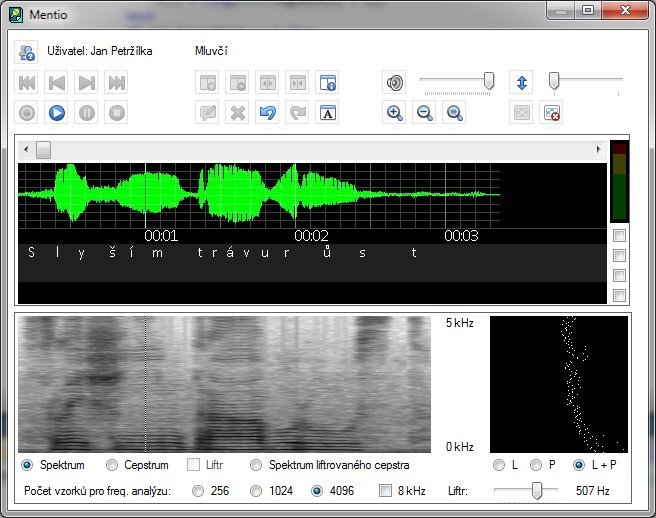 Mentio Nahrávání, frekvenční analýza zvukového záznamu - spektrum