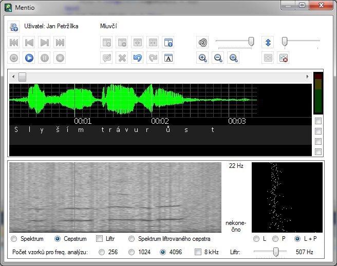 Mentio Nahrávání, frekvenční analýza zvukového záznamu - cepstrum