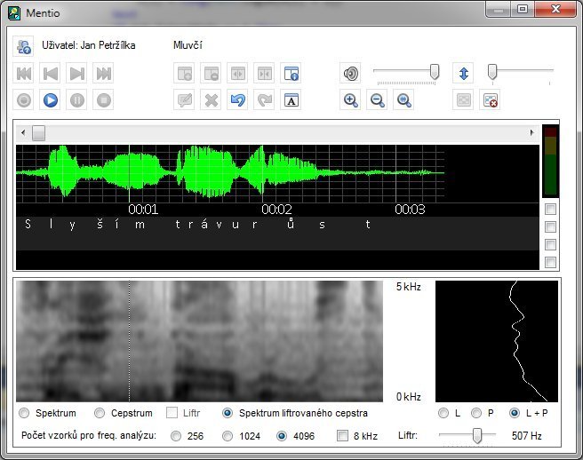 Mentio Nahrávání, frekvenční analýza zvukového záznamu - spektrum lifrovaného cepstra